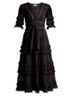 Matchesfashion.com Zimmermann - Corsair Deep V Neck Ruffled Cotton Dress - Womens - Black