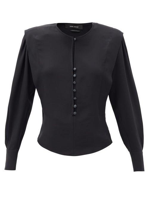 Matchesfashion.com Isabel Marant - Feodia Padded-shoulder Cady Top - Womens - Black