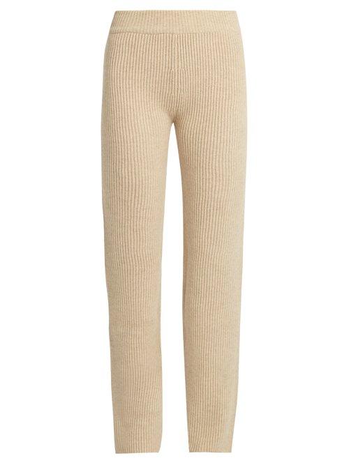 Matchesfashion.com Ryan Roche - Slim Leg Ribbed Knit Cashmere Trousers - Womens - Light Beige