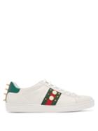 Matchesfashion.com Gucci - New Ace Stud Embellished Leather Trainers - Womens - White