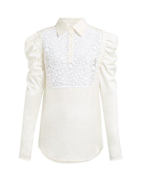 Matchesfashion.com Jw Anderson - Lace Insert Ruched Sleeve Shirt - Womens - White Multi