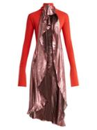 Matchesfashion.com Paula Knorr - Drape Jersey And Silk Blend Lam Top - Womens - Red Multi