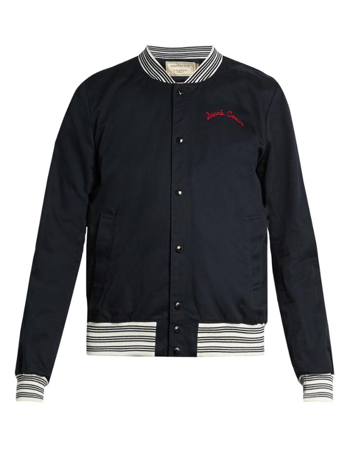 Maison Kitsuné Embroidered-detail Cotton Bomber Jacket