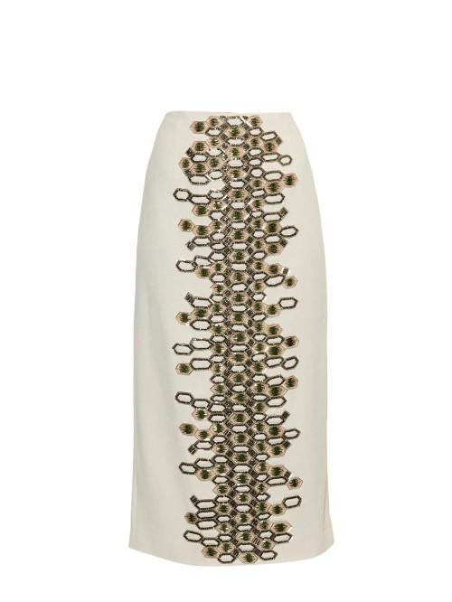 Wes Gordon Embellished Crepe Pencil Skirt