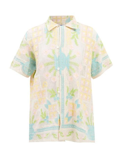 Bode - Garden Net Floral-embroidered Cotton Lace Shirt - Womens - Pink Multi