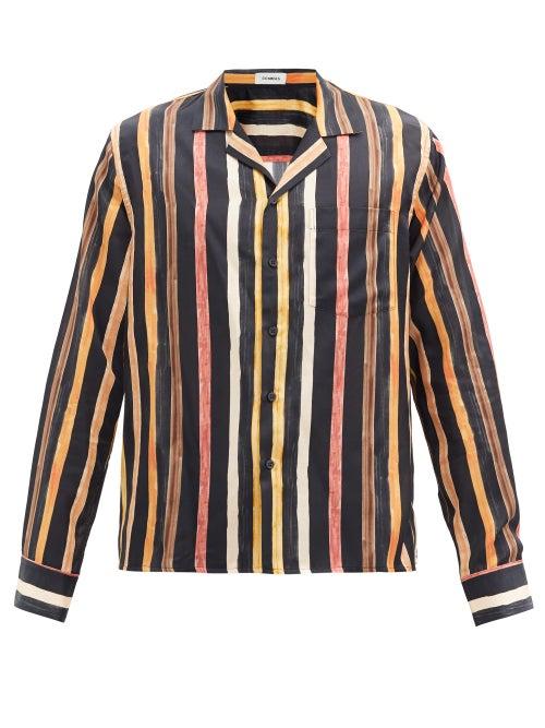 Matchesfashion.com Commas - Solar Cuban-collar Stripe-print Shirt - Mens - Black Multi