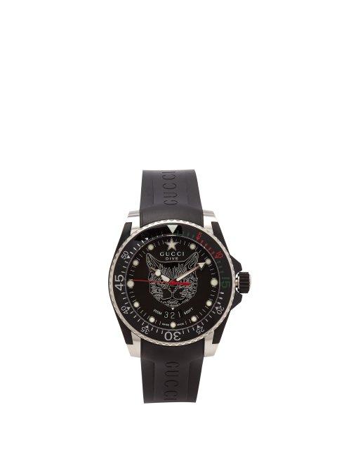 Matchesfashion.com Gucci - Dive Feline Stainless Steel Watch - Mens - Black Silver