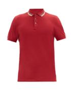 Matchesfashion.com Brunello Cucinelli - Striped-collar Cotton-piqu Polo Shirt - Mens - Burgundy