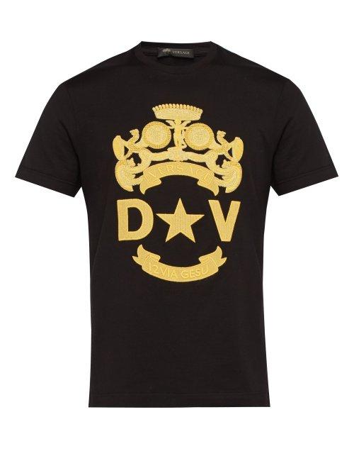 Matchesfashion.com Versace - Crest Logo Embroidered Cotton T Shirt - Mens - Black