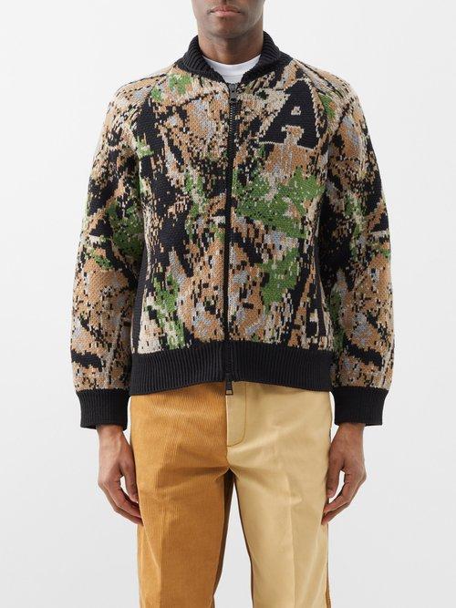 Aries - Camo-jacquard Knitted Bomber Jacket - Mens - Camo