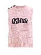 Ganni - Logo-intarsia Sleeveless Sweater - Womens - Pink Multi