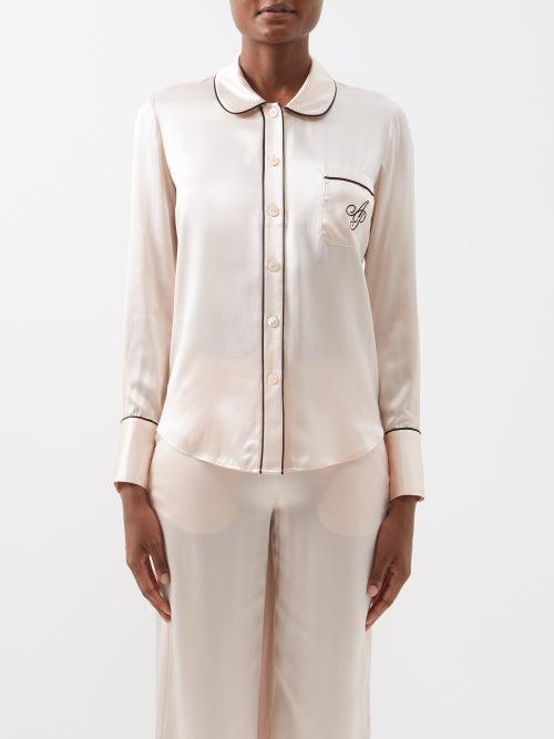 Agent Provocateur - Logo-embroidered Silk-satin Pyjama Top - Womens - Light Pink