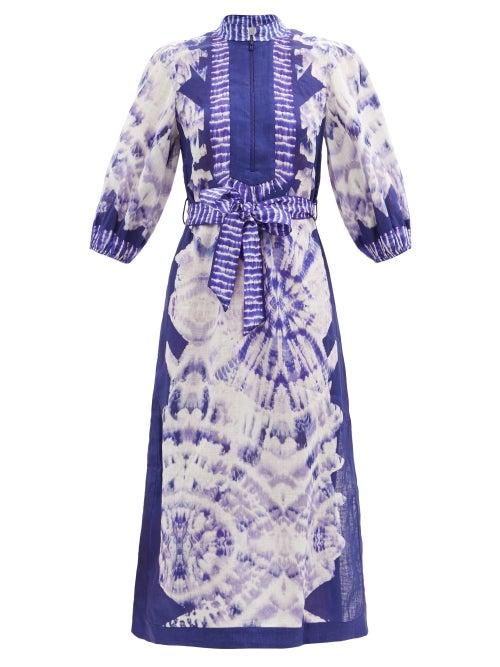 Matchesfashion.com Zimmermann - Lulu Tie-dye Belted Linen Kaftan - Womens - Blue Print