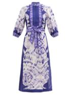 Matchesfashion.com Zimmermann - Lulu Tie-dye Belted Linen Kaftan - Womens - Blue Print