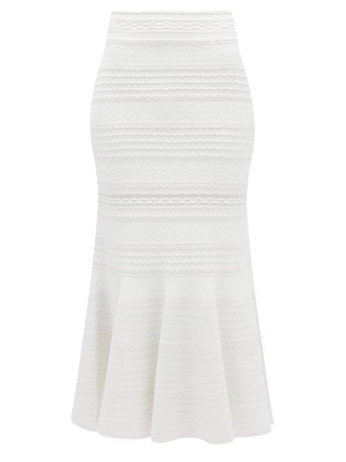 Matchesfashion.com Alexander Mcqueen - Fluted-hem Boucl-knitted Midi Skirt - Womens - Ivory