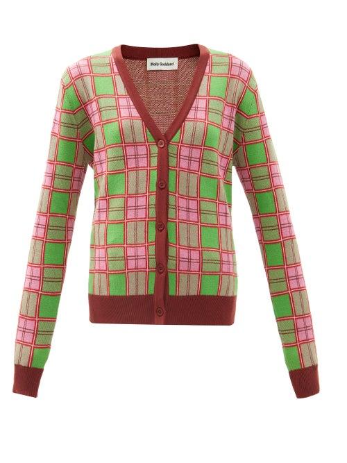 Ladies Rtw Molly Goddard - Emma Check Cotton Cardigan - Womens - Pink Multi