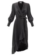 Zimmermann - Flounced Silk-satin Wrap Dress - Womens - Black
