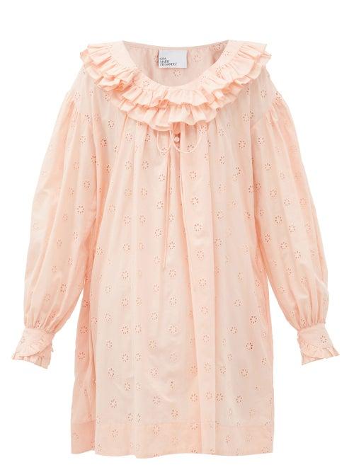 Matchesfashion.com Lisa Marie Fernandez - Poet Ruffled Broderie-anglaise Cotton Dress - Womens - Light Pink
