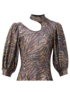 Matchesfashion.com Ganni - Tiger Print Puff Sleeve Lurex Knit Top - Womens - Animal