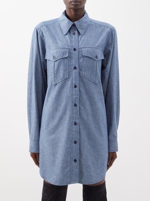 Isabel Marant - Bridget Flap-pocket Cotton-chambray Shirt Dress - Womens - Grey Blue