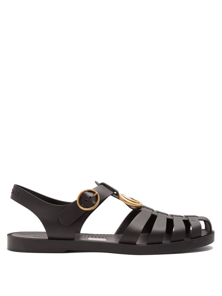 Gucci Caged Gg-logo Rubber Sandals