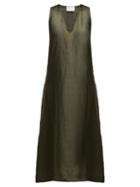 Matchesfashion.com Asceno - Panelled Linen Midi Dress - Womens - Khaki