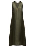 Matchesfashion.com Asceno - Panelled Linen Midi Dress - Womens - Khaki