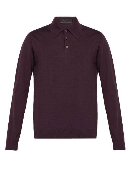 Matchesfashion.com Prada - Long Sleeved Wool Polo Shirt - Mens - Purple