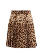 Matchesfashion.com Dolce & Gabbana - Leopard Print Wool Blend Pleated Skirt - Womens - Leopard