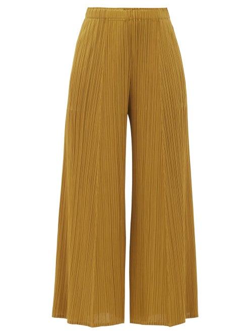 Matchesfashion.com Pleats Please Issey Miyake - High-rise Technical-pleated Wide-leg Trousers - Womens - Dark Yellow
