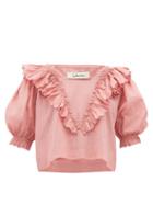 Matchesfashion.com Innika Choo - Anita Eayte Ruffled Cotton Blouse - Womens - Light Pink