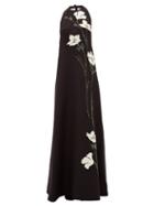 Matchesfashion.com Valentino - Halterneck Floral-appliqu Wool-blend Gown - Womens - Black