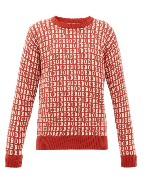 Matchesfashion.com Bode - Signature Logo Jacquard Wool Sweater - Womens - Red