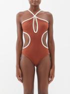 Johanna Ortiz - Rough Sea Recycled-fibre Cutout Swimsuit - Womens - Brown White
