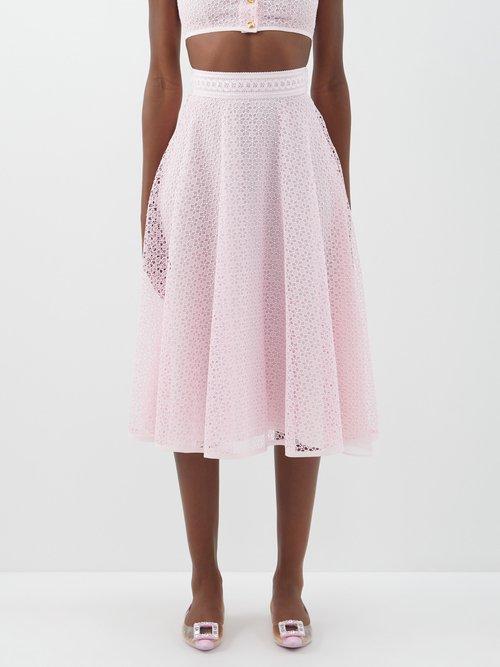 Giambattista Valli - Floral-macram Midi Skirt - Womens - Light Pink
