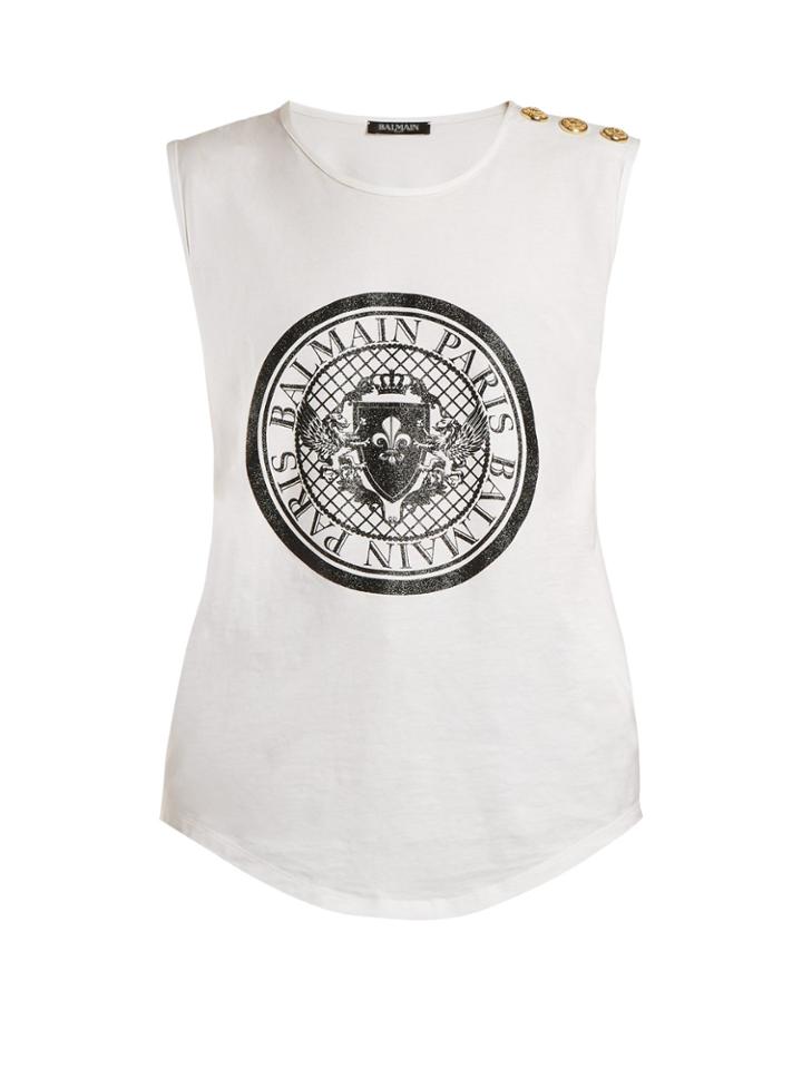 Balmain Glittered Coin-print Cotton-jersey Tank Top