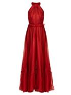 Matchesfashion.com Maria Lucia Hohan - Zyna Matte Silk Halterneck Gown - Womens - Red