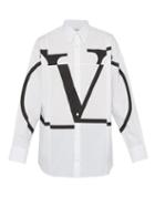 Matchesfashion.com Valentino - Logo Print Cotton Poplin Shirt - Mens - White