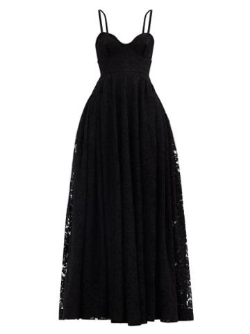 Matchesfashion.com Emilia Wickstead - Diamona Sweetheart-neckline Embroidered-lace Gown - Womens - Black