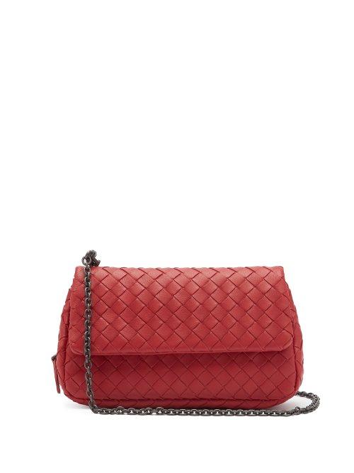 Matchesfashion.com Bottega Veneta - Intrecciato Leather Mini Cross Body Bag - Womens - Red