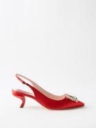 Roger Vivier - Virgule 55 Crystal-embellished Satin Pumps - Womens - Red