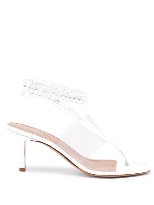 Ladies Shoes Amina Muaddi - Zula 70 Clear-strap Leather Sandals - Womens - White