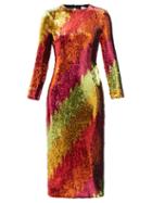 Halpern - Backless Ombr-stripe Sequinned Midi Dress - Womens - Multi