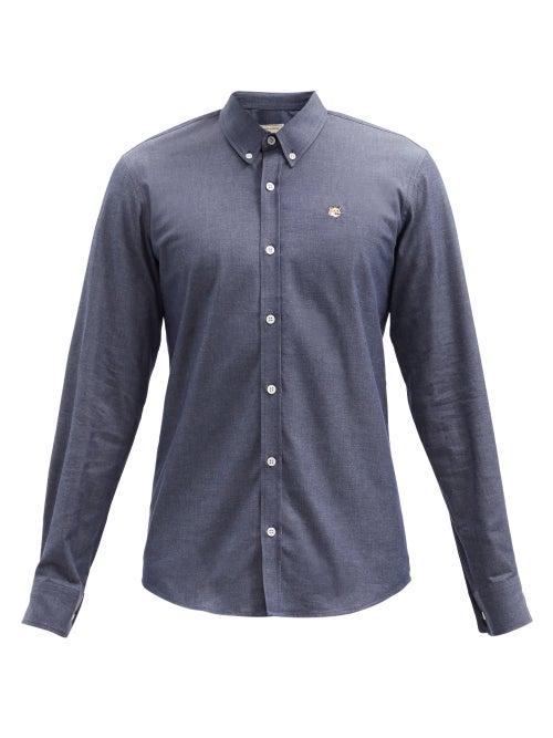 Matchesfashion.com Maison Kitsun - Fox Head-patch Cotton-oxford Shirt - Mens - Navy