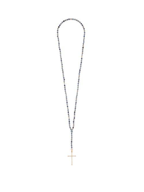 Matchesfashion.com Diane Kordas - Cross Diamond & 18kt Rose Gold Necklace - Womens - Blue