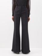 Valentino - High-rise Pleated Wool-blend Crepe Flared Trousers - Womens - Black