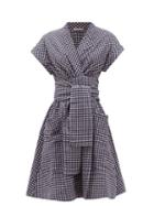Matchesfashion.com Three Graces London - Aurora Gingham Wrap Dress - Womens - Navy Print