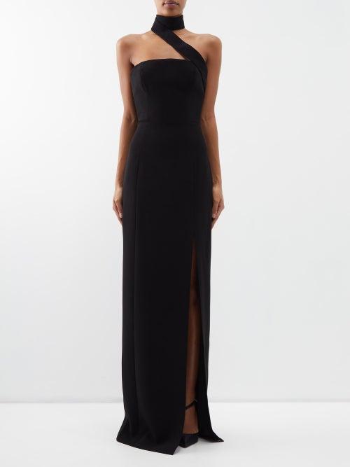 Monot - Asymmetric Side-slit Crepe Gown - Womens - Black