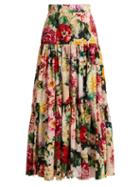 Matchesfashion.com Dolce & Gabbana - Tiered Floral Print Cotton Skirt - Womens - White Multi