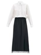Matchesfashion.com Mm6 Maison Margiela - Lace-trimmed Cotton-poplin And Satin Shirt Dress - Womens - White Black